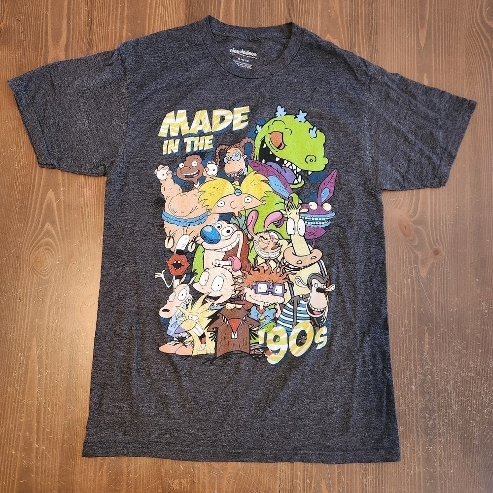 Mens Size Medium Nickelodeon "Made In The 90s" T Shirt Graphic Print T Gray Sz M